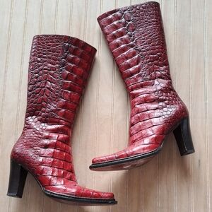 Donald J Pliner Rare Exotic Croc Embossed  Leather Knee-High Boots Made in Italy